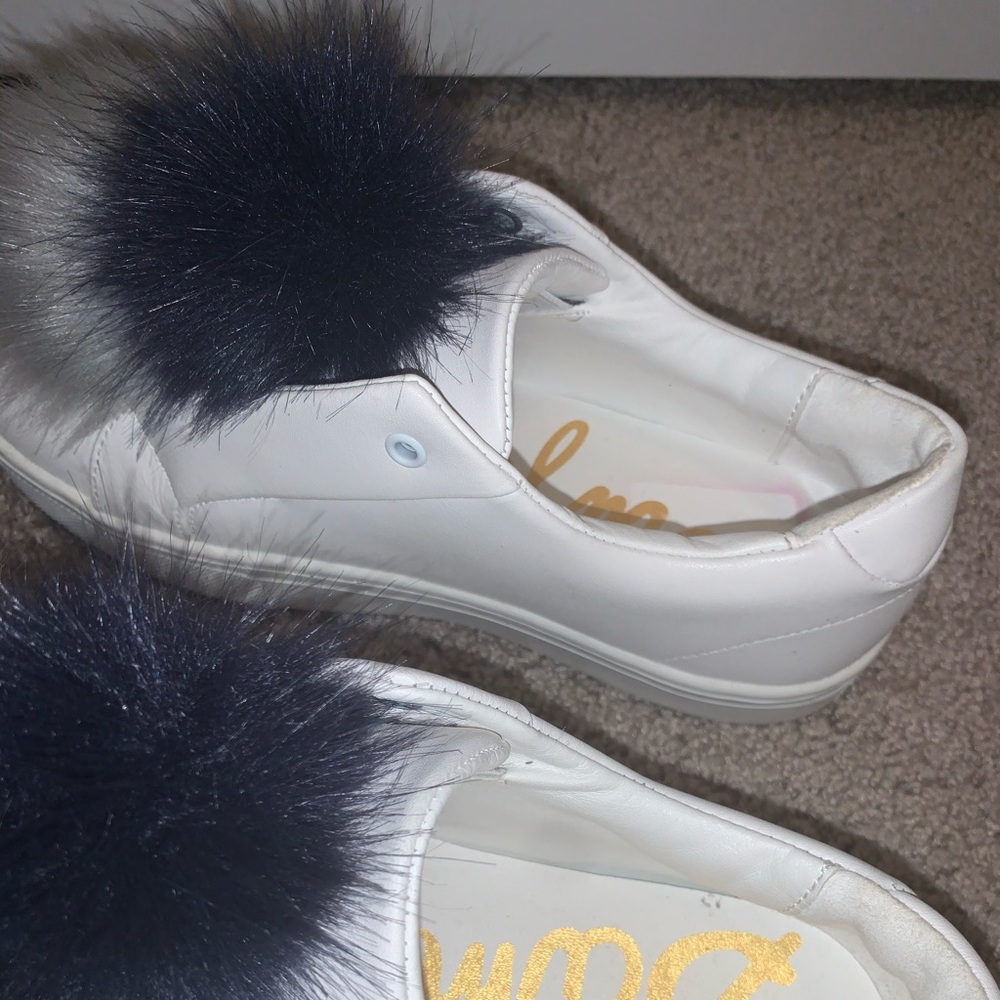 White Sam Edelman Sneakers with Grey and Navy Poms - Picture 5 of 10